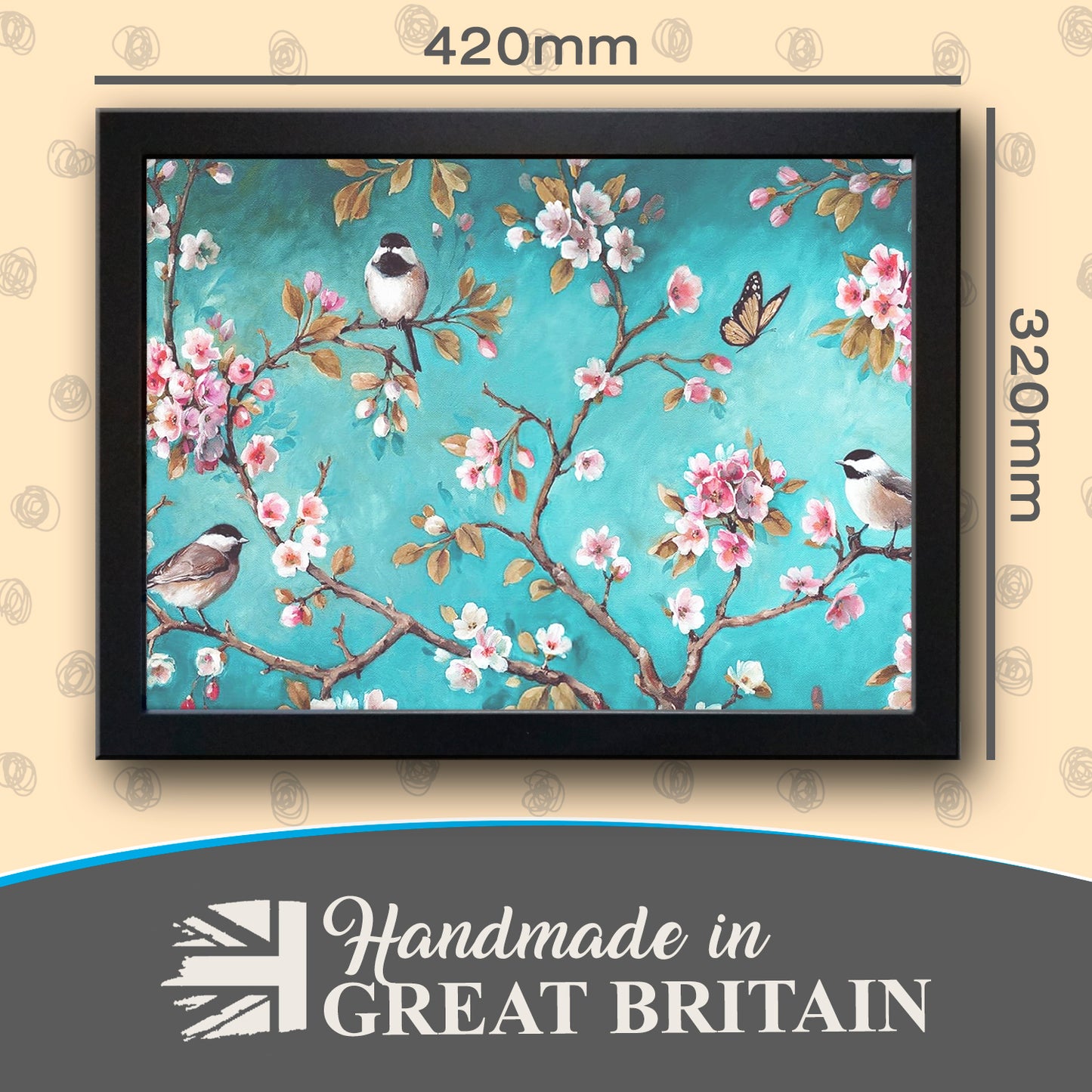 Butterflies & Birds in Cherry Blossom Cushioned Lap Tray