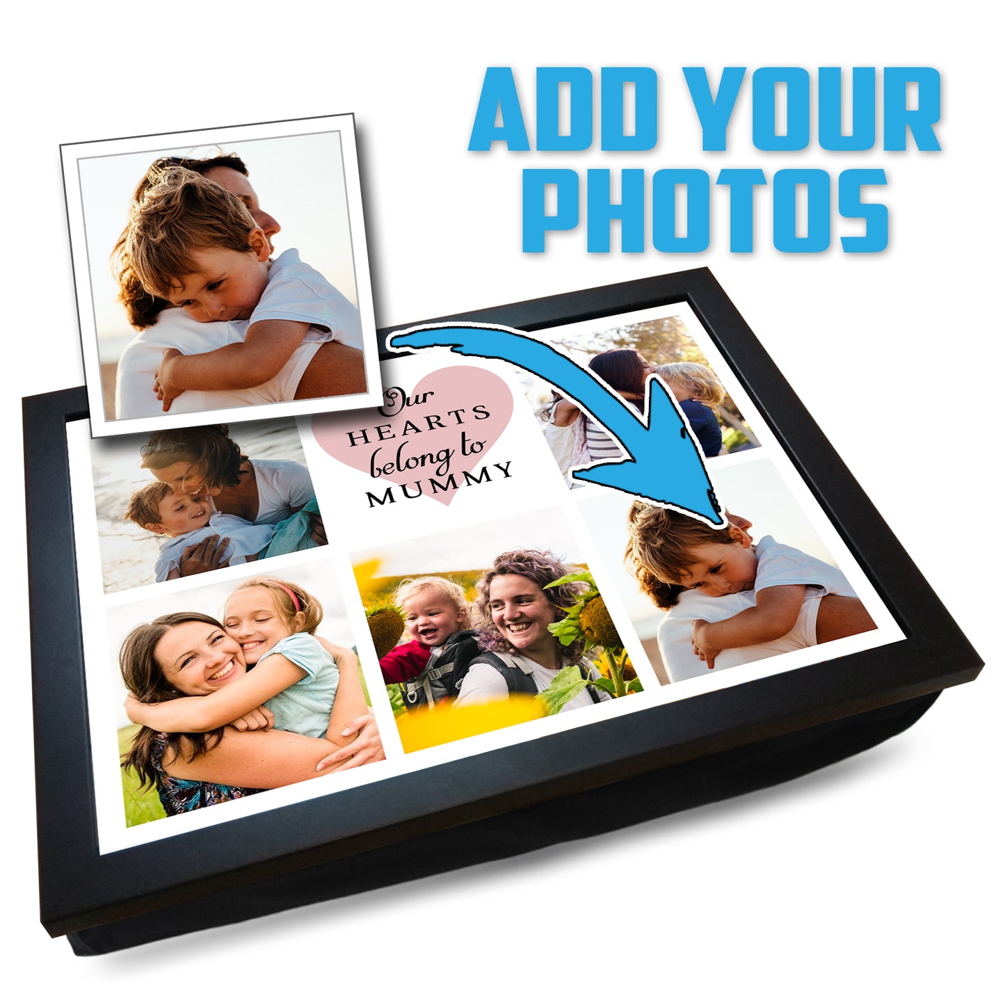 Our Hearts Belong to Mummy Personalised Photo Collage Lap Tray