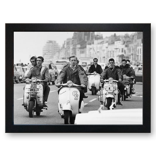 Mods Riding Scooters on Brighton Seafront Cushioned Lap Tray - my personalised lap tray | mooki -