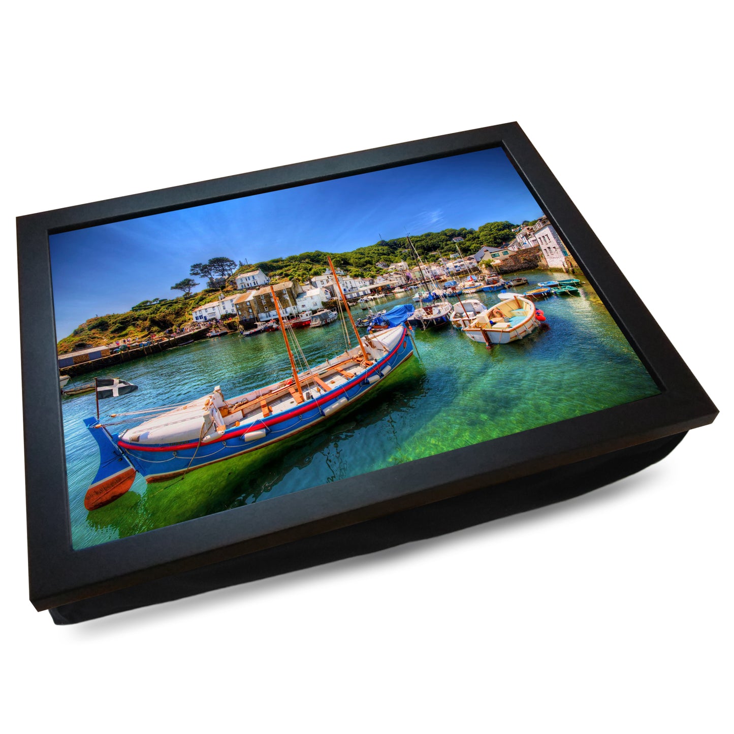 Fishing Boats in Polperro Harbour Cornwall Cushioned Lap Tray - my personalised lap tray | mooki -
