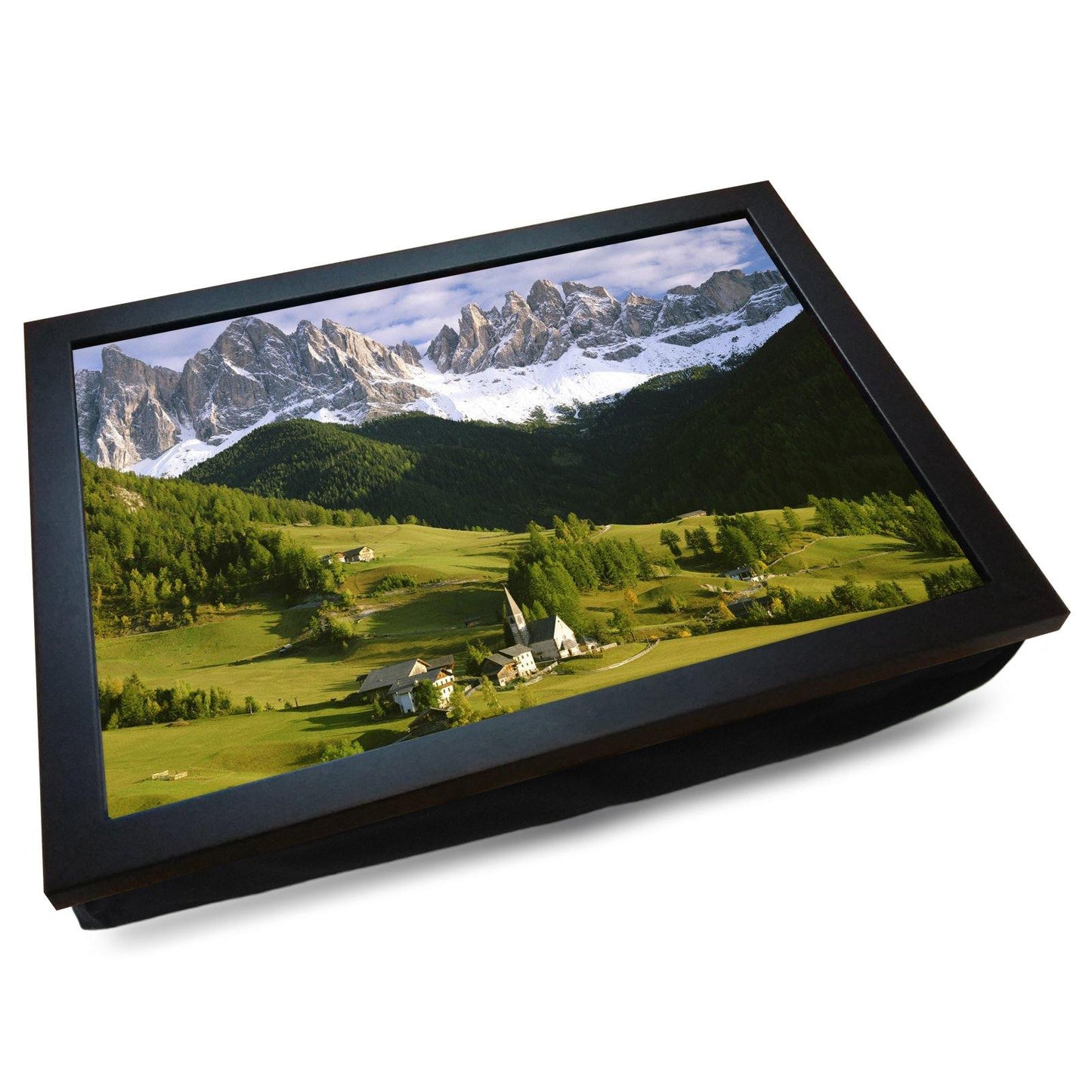 Alpine Mountain Village Church Cushioned Lap Tray - my personalised lap tray | mooki -