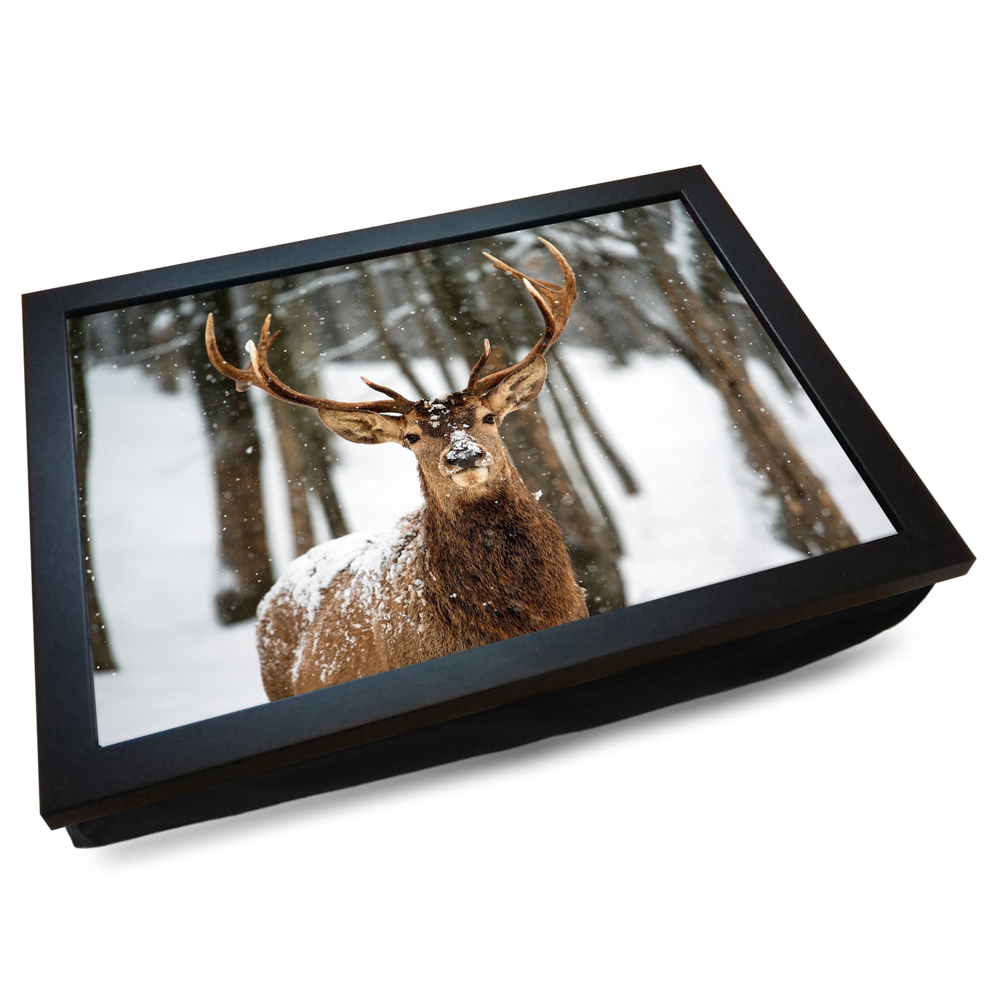 Reindeer Stag in Snowy Forest Cushioned Lap Tray - my personalised lap tray | mooki -