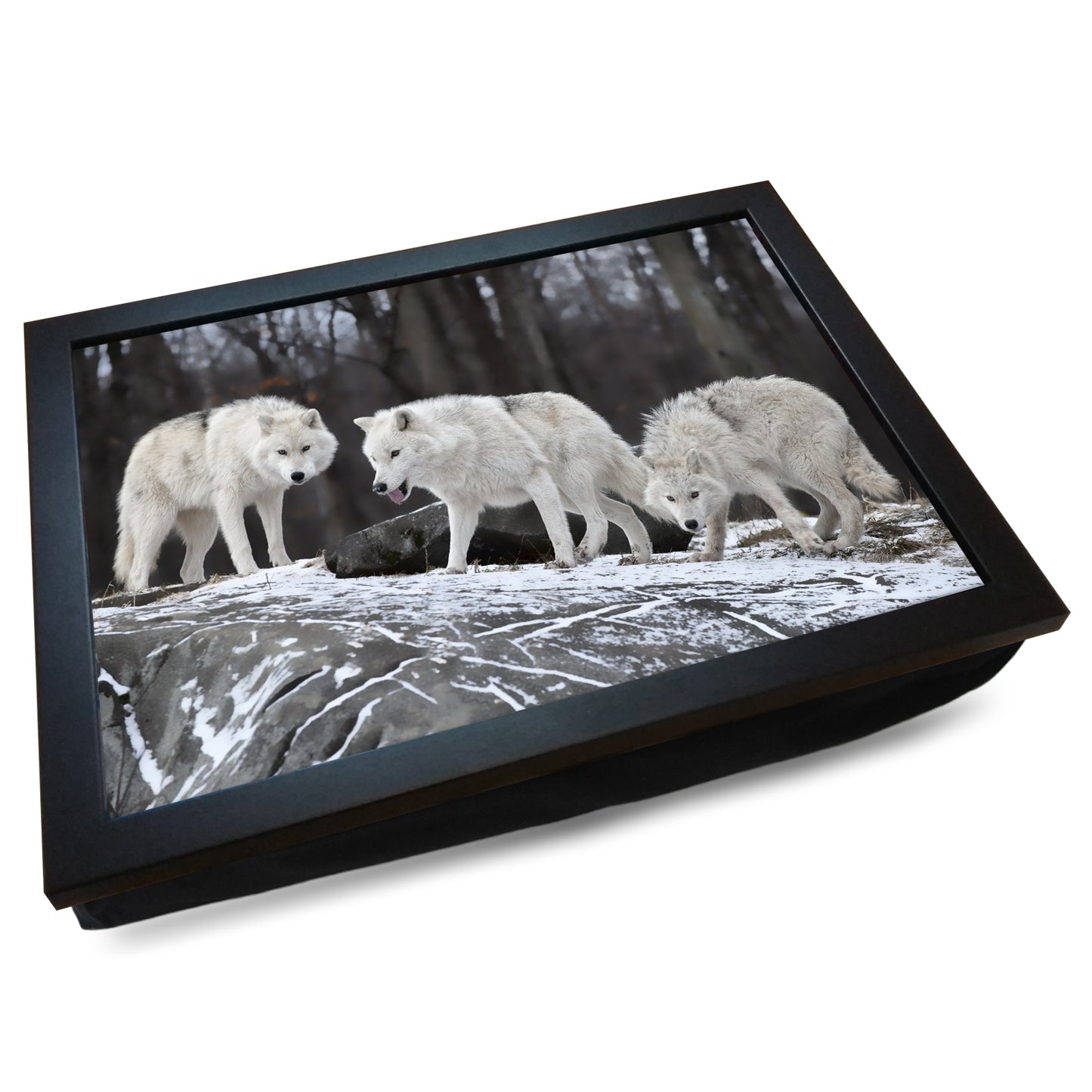 Trio of White Wolves Cushioned Lap Tray - my personalised lap tray | mooki -