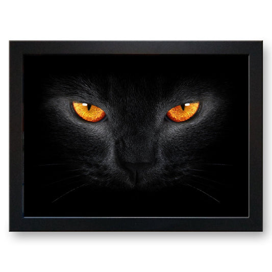 Black Cat with Orange Eyes Cushioned Lap Tray - my personalised lap tray | mooki -