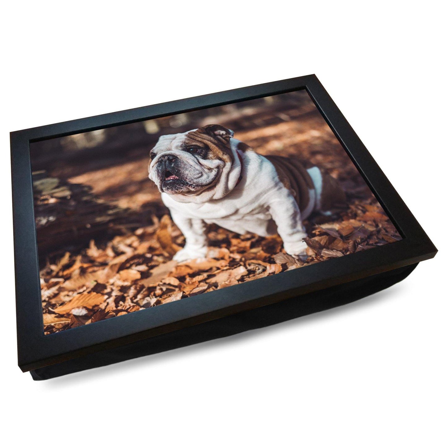 British Bulldog in the Autumn Leaves Cushioned Lap Tray - my personalised lap tray | mooki -