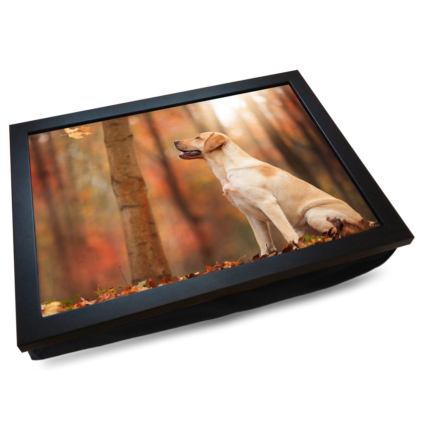 Labrador Dog in the Autumn Forest Cushioned Lap Tray - my personalised lap tray | mooki -