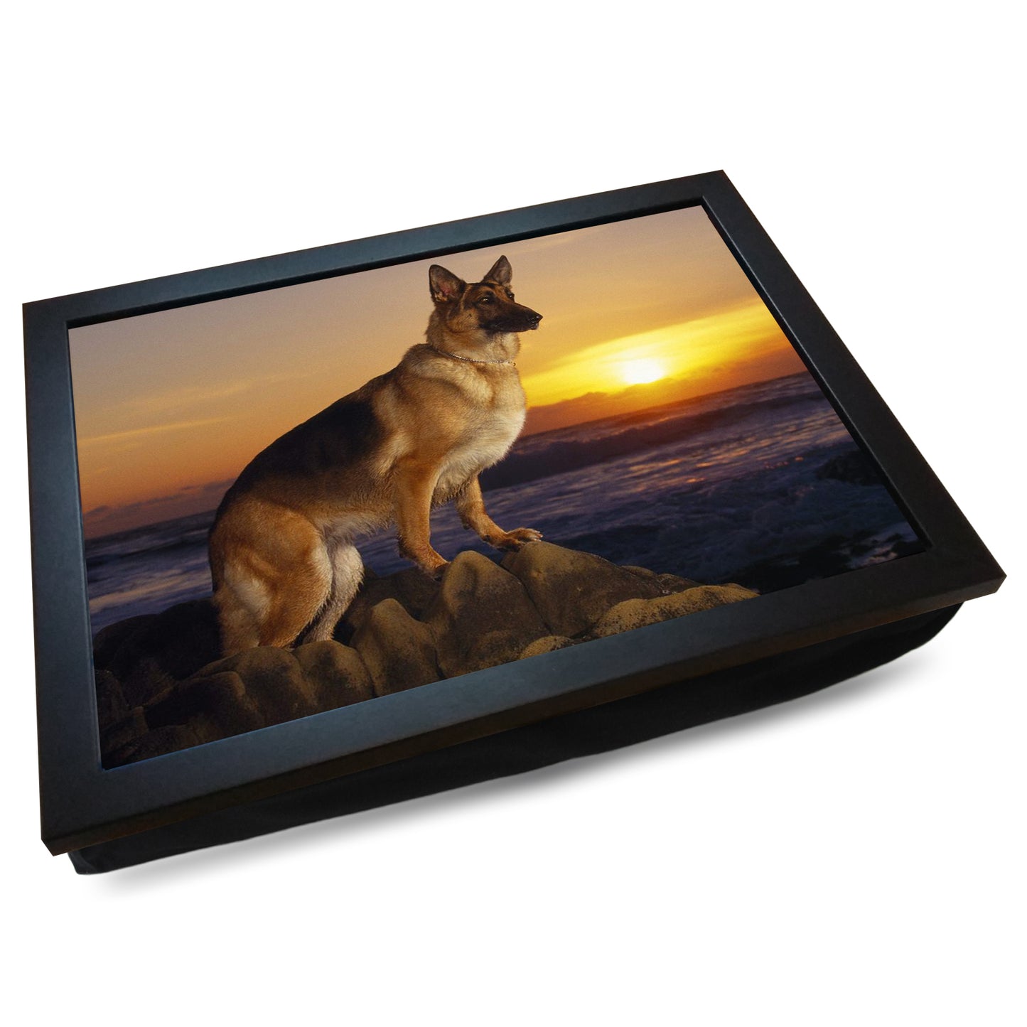 German Shepherd Dog on the Beach at Sunset Cushioned Lap Tray - my personalised lap tray | mooki -