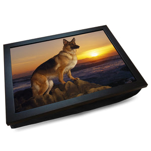German Shepherd Dog on the Beach at Sunset Cushioned Lap Tray - my personalised lap tray | mooki -