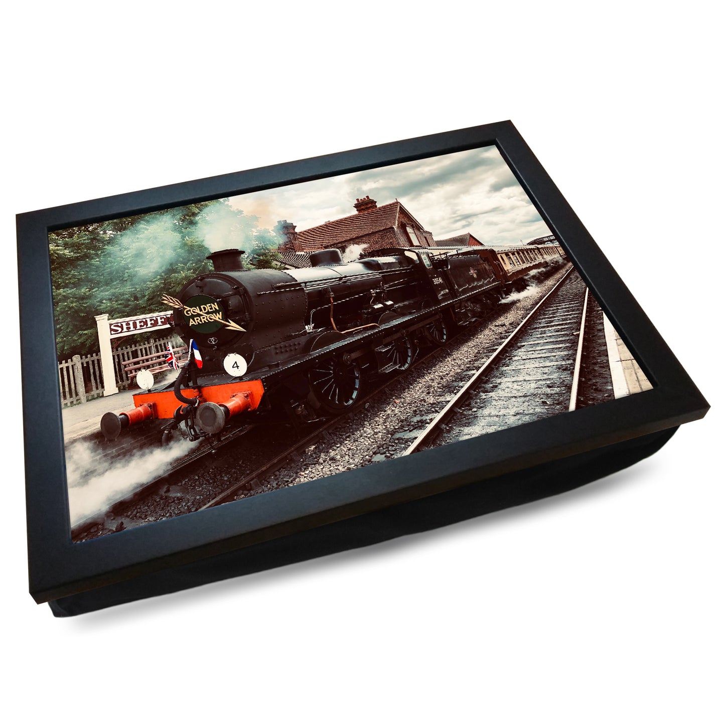 Golden Arrow Steam Train at Sheffield Park Station Cushioned Lap Tray - my personalised lap tray | mooki -