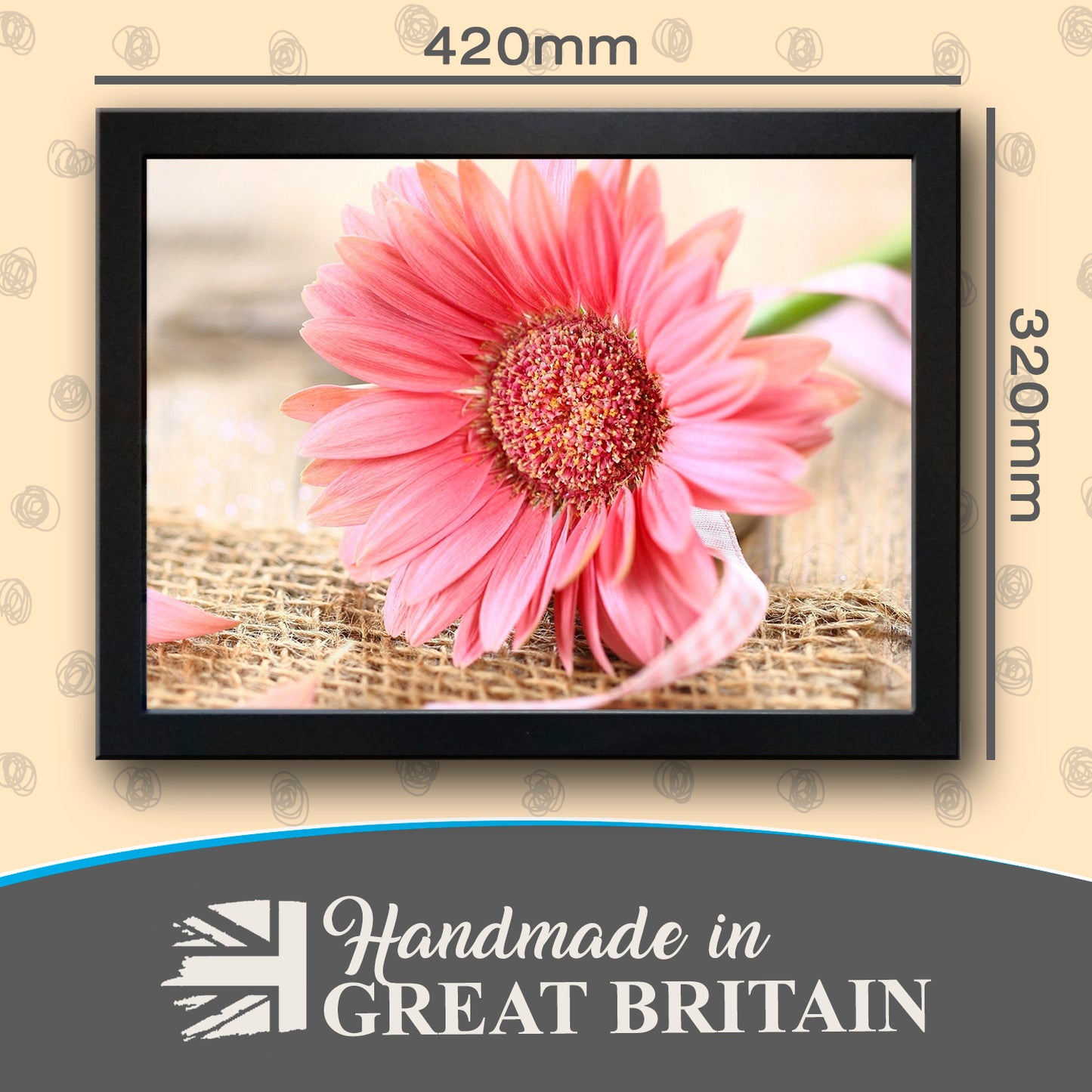 Pink Gerbina Daisy Flower Cushioned Lap Tray