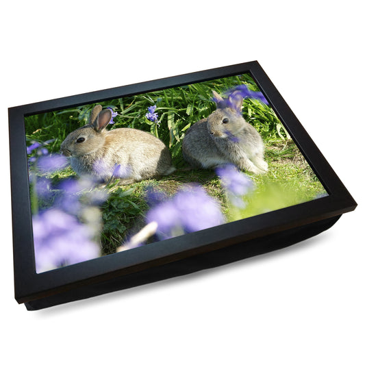 Pair of Cute Bunny Rabbits Amongst the Flowers Cushioned Lap Tray