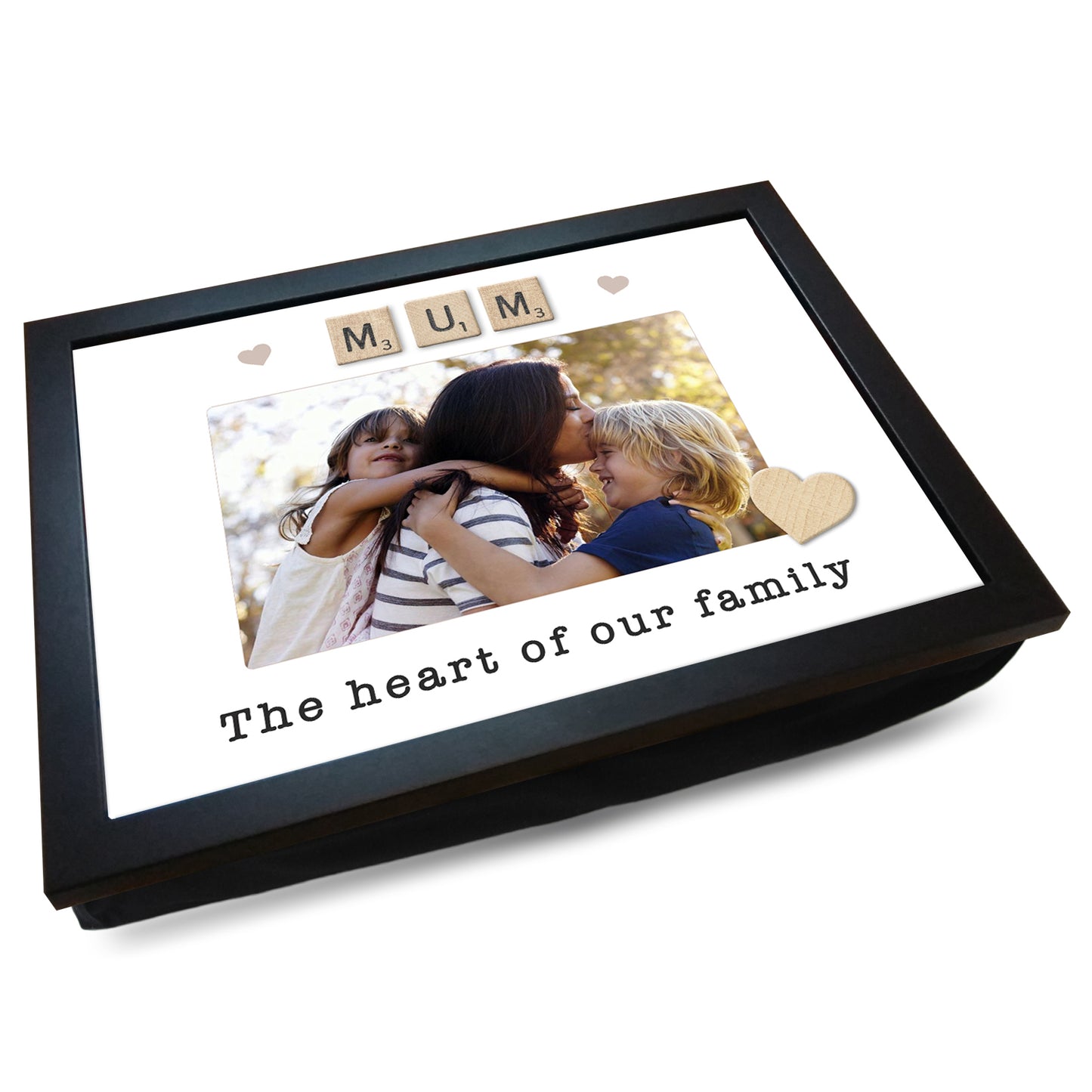 'MUM - The Heart of our Family' Personalised Photo Lap Tray