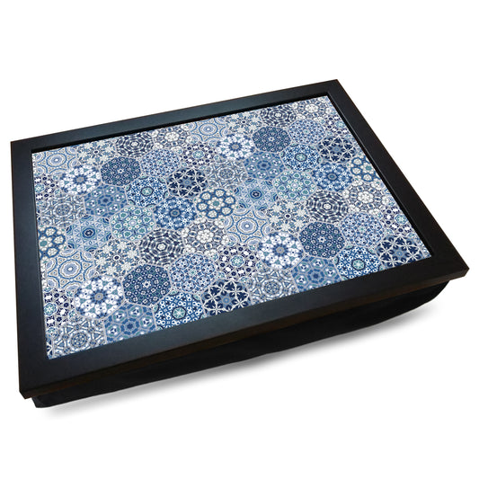 Indigo Blue Moroccan Tile Pattern Cushioned Lap Tray