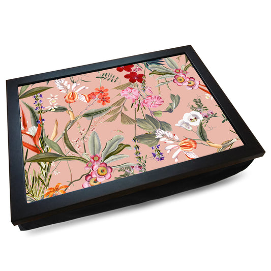 Coral Peach Floral Pattern Cushioned Lap Tray