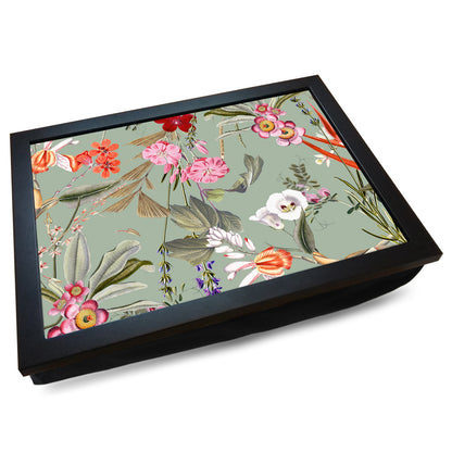 Light Green Floral Pattern Cushioned Lap Tray