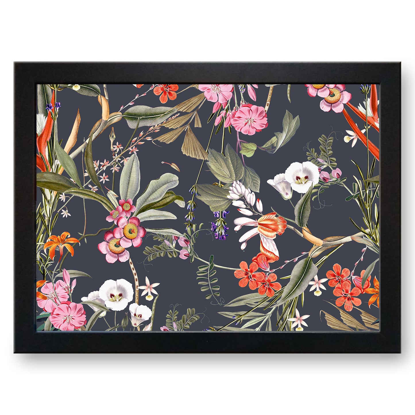 Midnight Dark Floral Pattern Cushioned Lap Tray