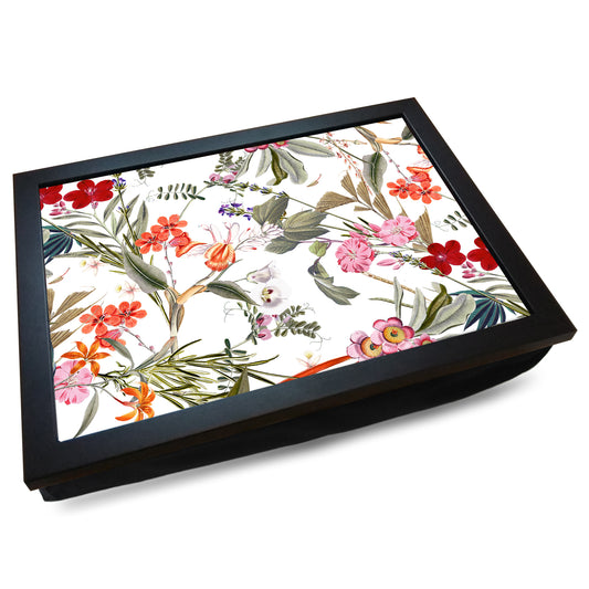 White Floral Pattern Cushioned Lap Tray