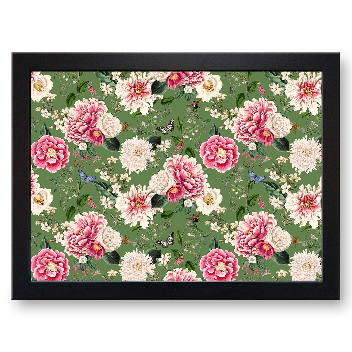 Flowers in Bloom Olive Green Floral Pattern Cushioned Lap Tray