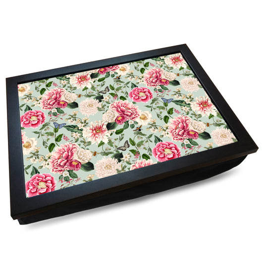 Flowers in Bloom Mint Green Floral Pattern Cushioned Lap Tray