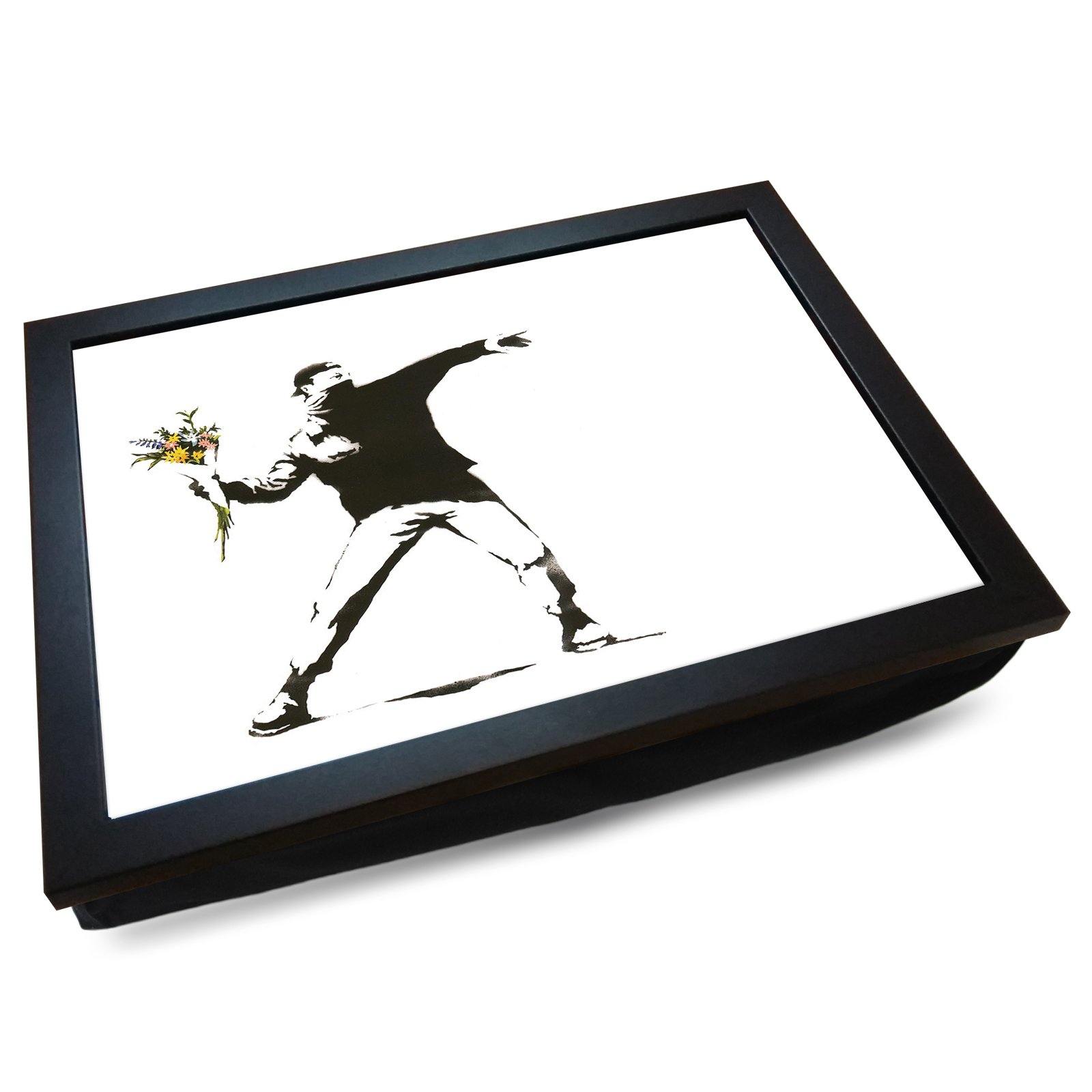Banksy 'Bouquet Grenade' / 'Flower Thrower' Cushioned Lap Tray - my personalised lap tray | mooki   -   