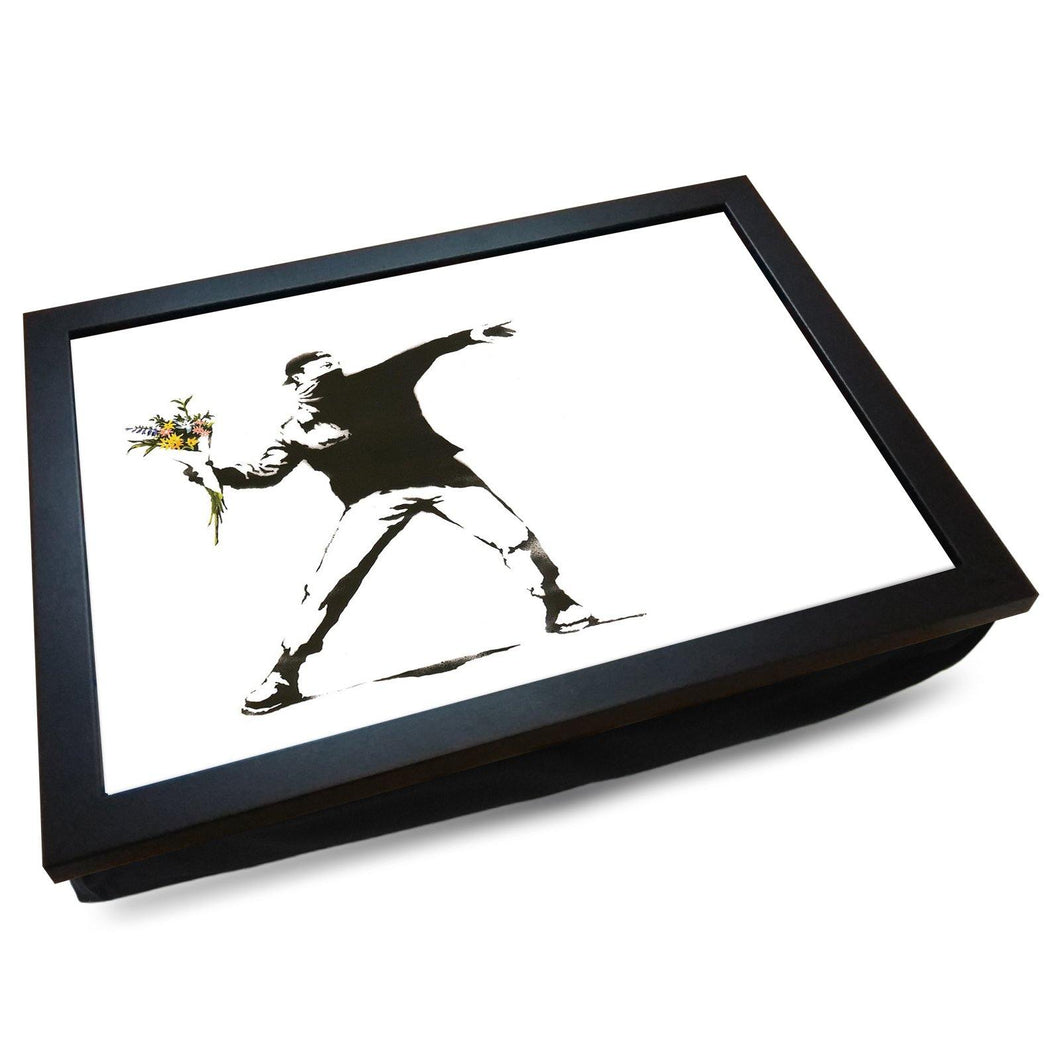 Banksy 'Bouquet Grenade' / 'Flower Thrower' Cushioned Lap Tray - my personalised lap tray | mooki   -   