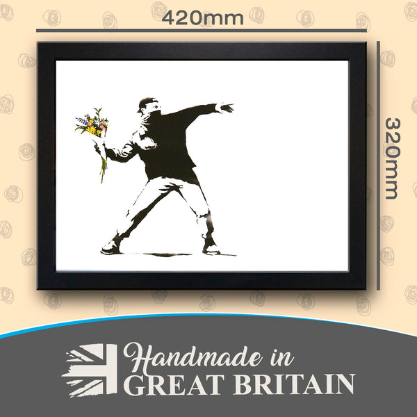 Load image into Gallery viewer, Banksy &#39;Bouquet Grenade&#39; / &#39;Flower Thrower&#39; Cushioned Lap Tray
