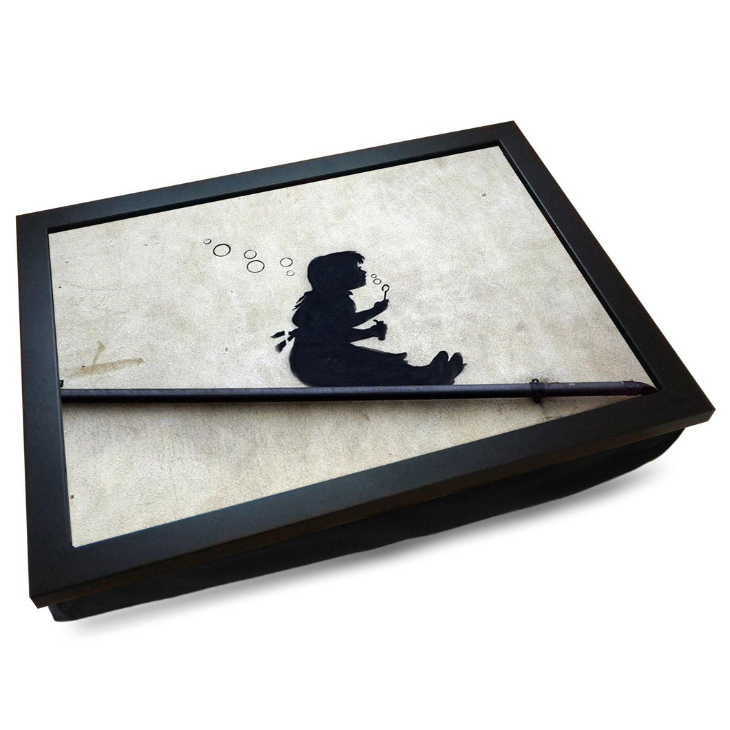 Banksy 'Girl Blowing Bubbles' Cushioned Lap Tray - my personalised lap tray | mooki   -   