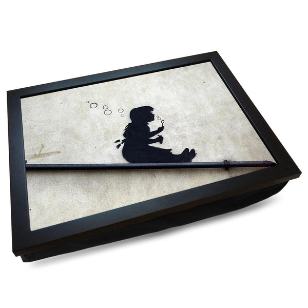 Load image into Gallery viewer, Banksy &#39;Girl Blowing Bubbles&#39; Cushioned Lap Tray - my personalised lap tray | mooki   -   

