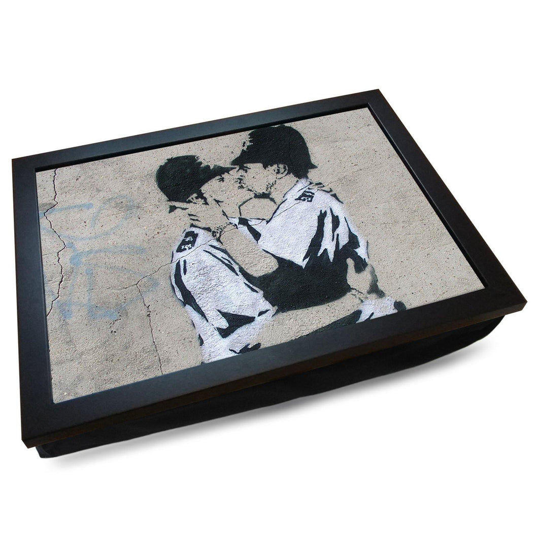 Banksy 'Kissing Coppers' Cushioned Lap Tray - my personalised lap tray | mooki   -   