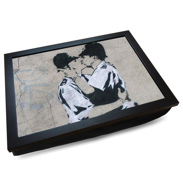 Load image into Gallery viewer, Banksy &#39;Kissing Coppers&#39; Cushioned Lap Tray - my personalised lap tray | mooki   -   
