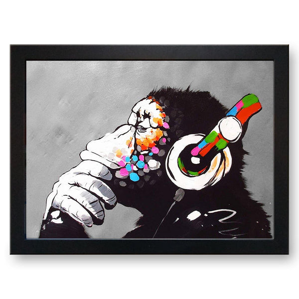 Load image into Gallery viewer, Banksy &#39;DJ Monkey The Thinker&#39; Cushioned Lap Tray - my personalised lap tray | mooki   -   

