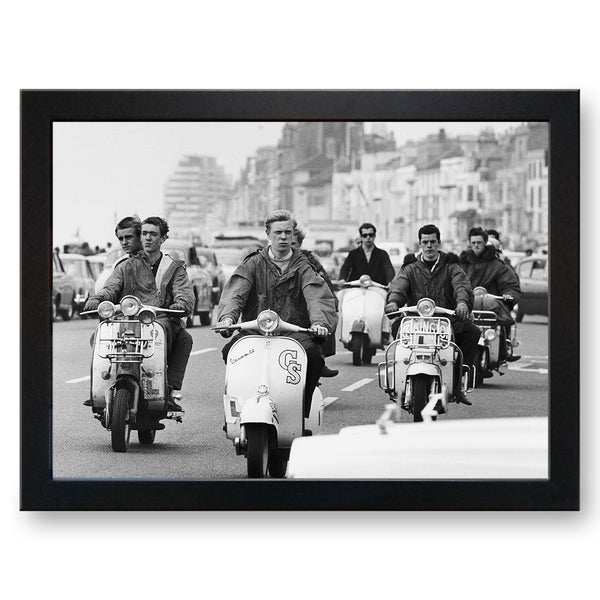 Load image into Gallery viewer, Mods Riding Scooters on Brighton Seafront Cushioned Lap Tray - my personalised lap tray | mooki   -   
