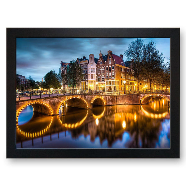 Load image into Gallery viewer, Amsterdam Bridges at Night Cushioned Lap Tray - my personalised lap tray | mooki   -   

