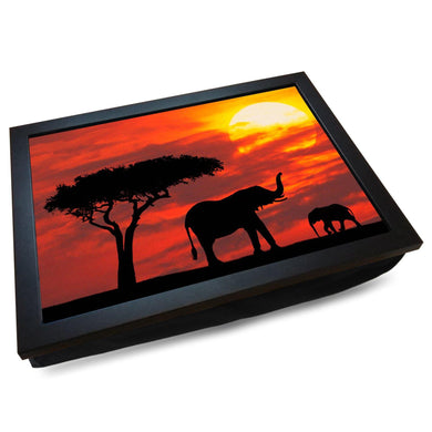 African Elephant with Baby Calf at Sunset Cushioned Computer Lap Tray - my personalised lap tray | mooki   -   