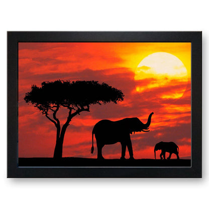 African Elephant with Baby Calf at Sunset Cushioned Computer Lap Tray - my personalised lap tray | mooki   -   