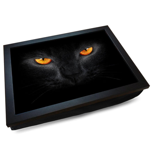 Black Cat with Orange Eyes Cushioned Lap Tray - my personalised lap tray | mooki   -   