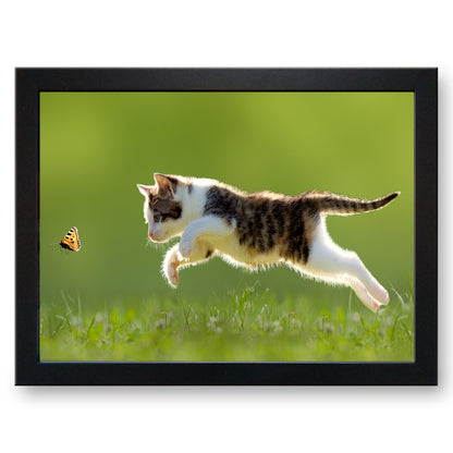 Tabby Kitten Chasing Butterfly Cushioned Lap Tray - my personalised lap tray | mooki   -   